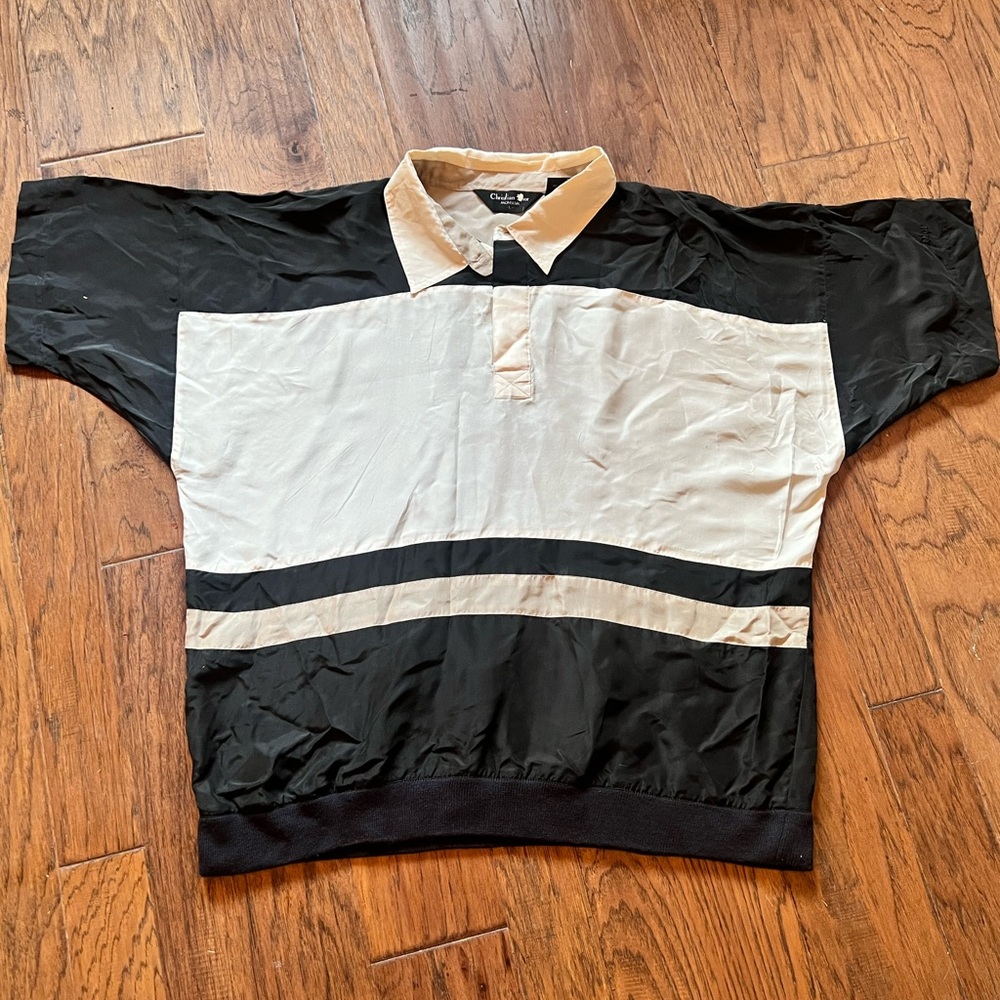 100% Silk Vintage Dior Black and Cream Polo Shirt